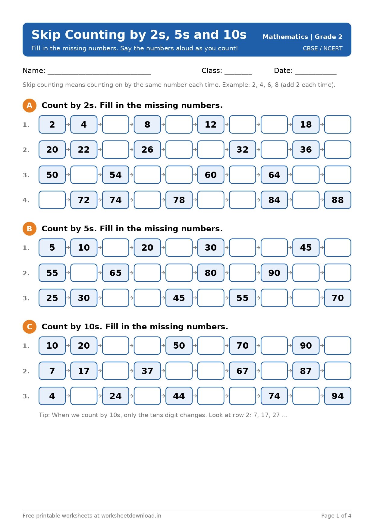 Preview of Skip Counting by 2s, 5s and 10s